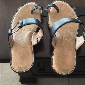 Born Black Sandals with Glossy Straps and Cork Footbed